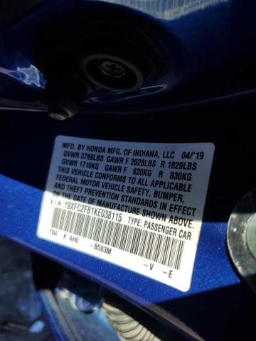 2019 HONDA CIVIC - 19XFC2F81KE038115