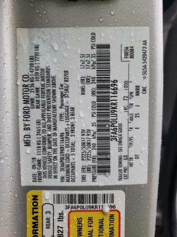 2019 FORD FUSION SE 3FA6P0LU9KR116696
