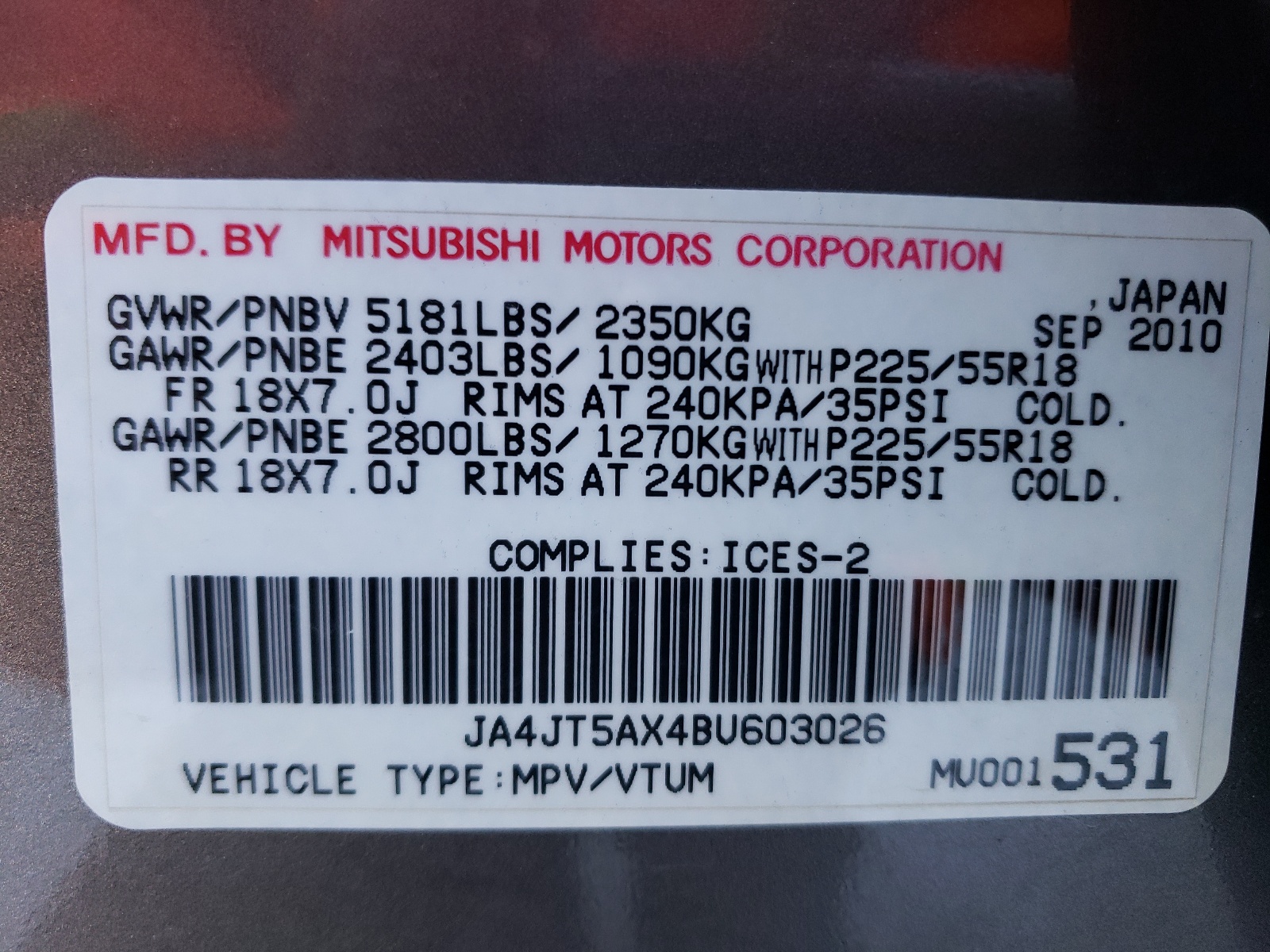 JA4JT5AX4BU603026 2011 Mitsubishi Outlander Gt