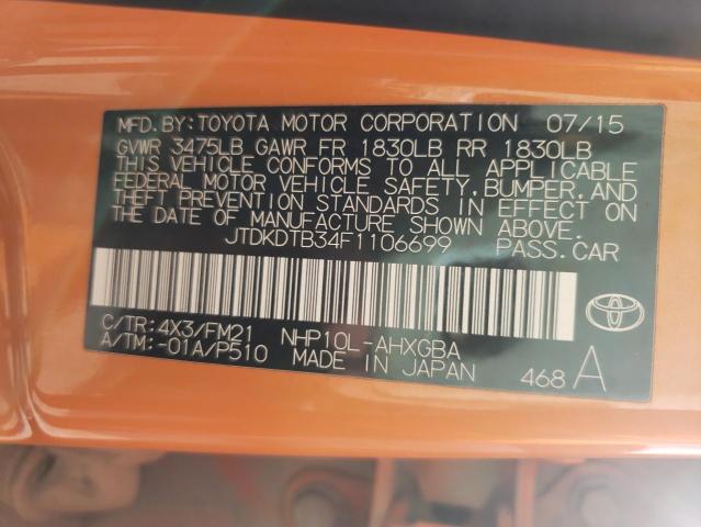 2015 TOYOTA PRIUS C - JTDKDTB34F1106699