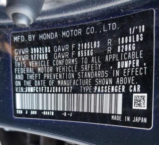2018 HONDA CIVIC EXL JHMFC1F7XJX001837