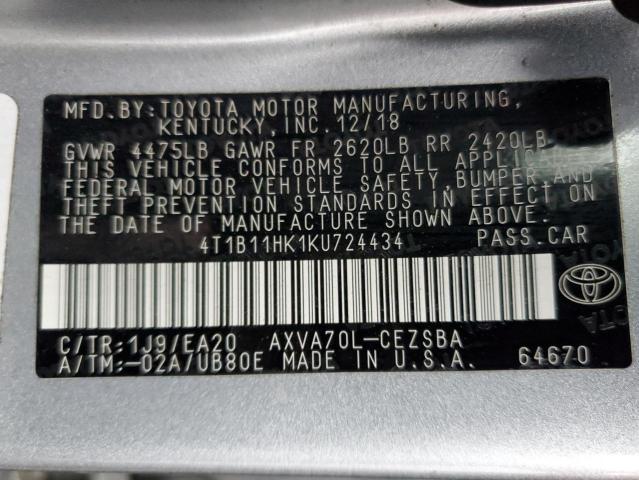 2019 TOYOTA CAMRY L - 4T1B11HK1KU724434