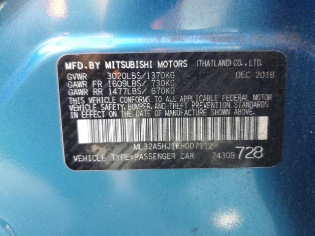 2019 MITSUBISHI MIRAGE LE ML32A5HJ1KH007112
