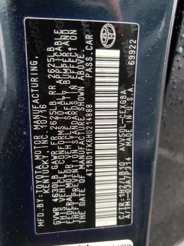 2017 TOYOTA CAMRY HYBR 4T1BD1FK6HU214888