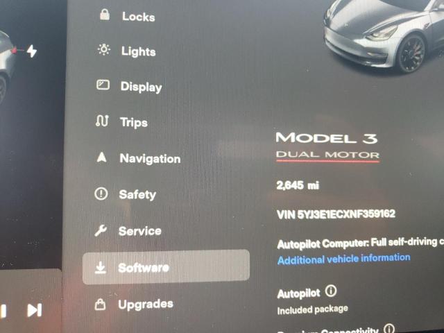 5YJ3E1ECXNF359162 | 2022 TESLA MODEL 3