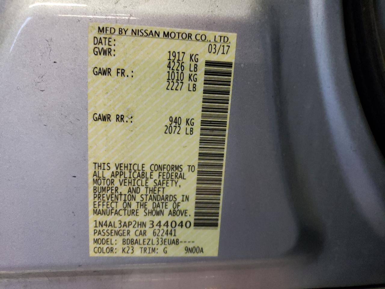 1N4AL3AP2HN344040 NISSAN ALTIMA 2017
