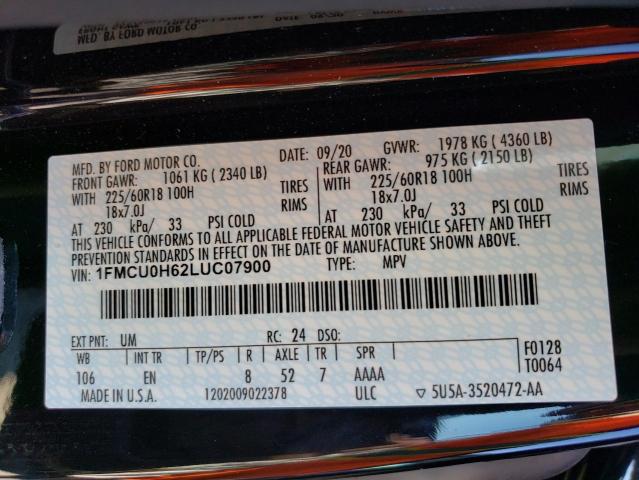 2020 FORD ESCAPE SEL 1FMCU0H62LUC07900