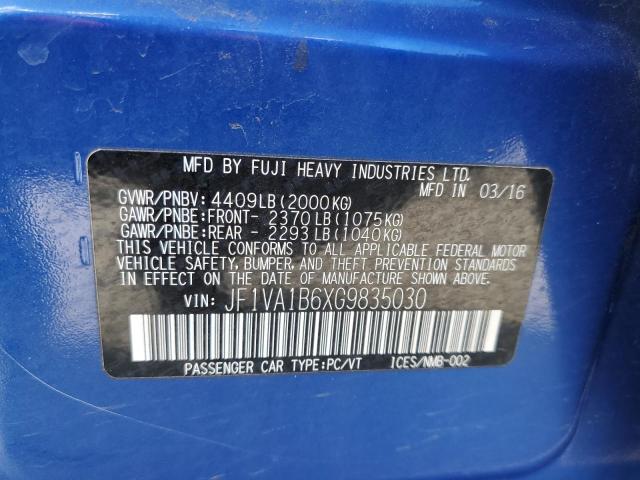 2016 SUBARU WRX JF1VA1B6XG9835030