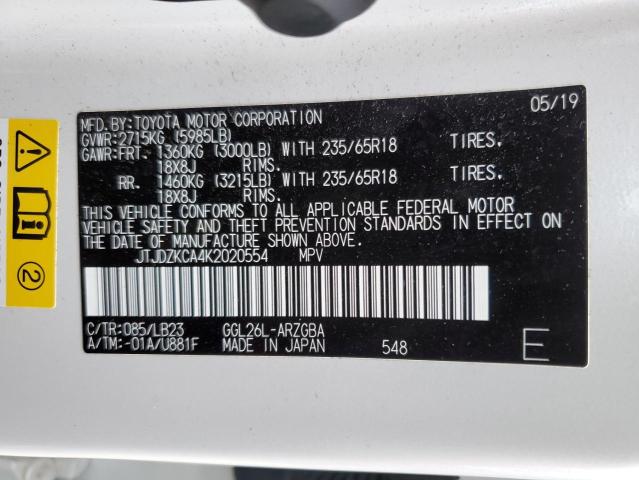 2019 LEXUS RX350 JTJDZKCA4K2020554