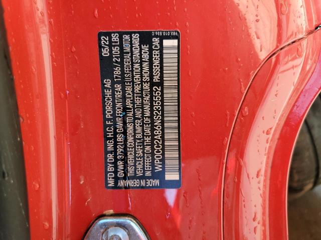 2022 PORSCHE BOXSTER SP - WP0CC2A86NS235552