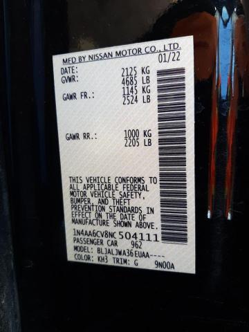 2022 NISSAN MAXIMA SV 1N4AA6CV8NC504111