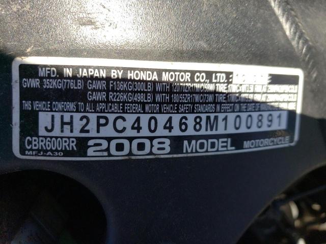 2008 HONDA CBR600RR JH2PC40468M100891