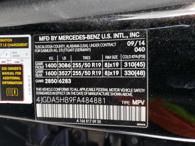2015 MERCEDES-BENZ ML350 4JGDA5HB9FA484881