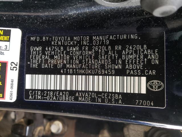 2019 TOYOTA CAMRY L - 4T1B11HK0KU769459