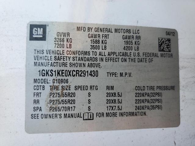 1GKS1KE0XCR291430 GMC Yukon Xl C1500 Slt