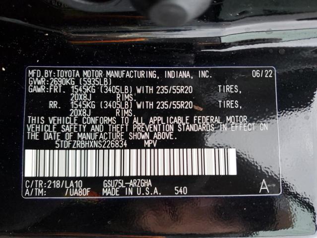 2022 TOYOTA HIGHLANDER - 5TDFZRBHXNS226834