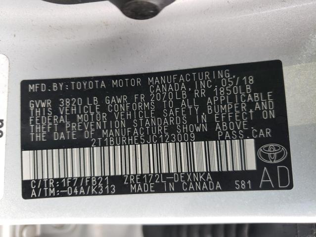 2018 TOYOTA COROLLA L - 2T1BURHE5JC123009