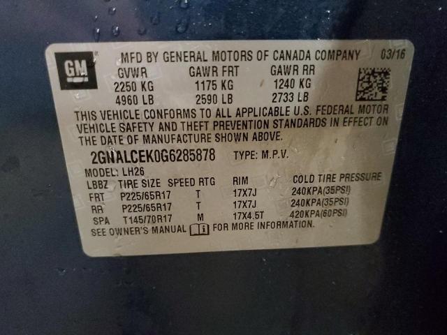 2016 CHEVROLET EQUINOX LT 2GNALCEK0G6285878