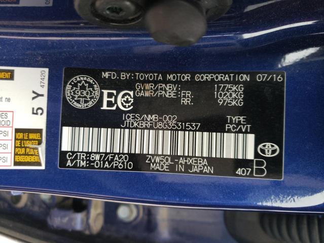 2016 TOYOTA PRIUS JTDKBRFU8G3531537