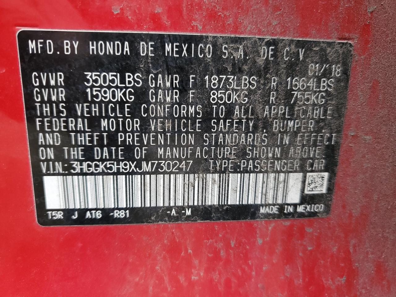 3HGGK5H9XJM730247 HONDA FIT 2018
