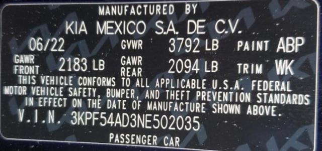 2022 KIA FORTE GT L - 3KPF54AD3NE502035