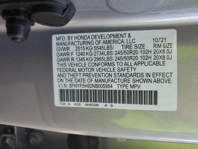2022 HONDA PILOT TOUR - 5FNYF5H92NB005954