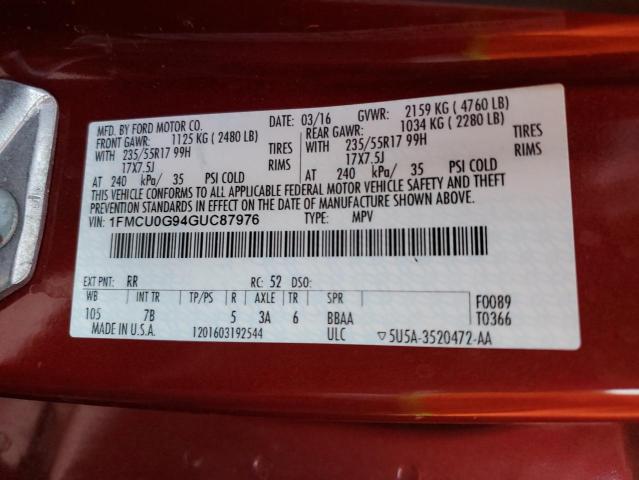 2016 FORD ESCAPE SE - 1FMCU0G94GUC87976
