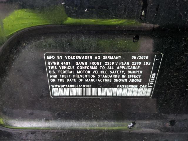 2016 VOLKSWAGEN CC BASE - WVWBP7AN8GE519186