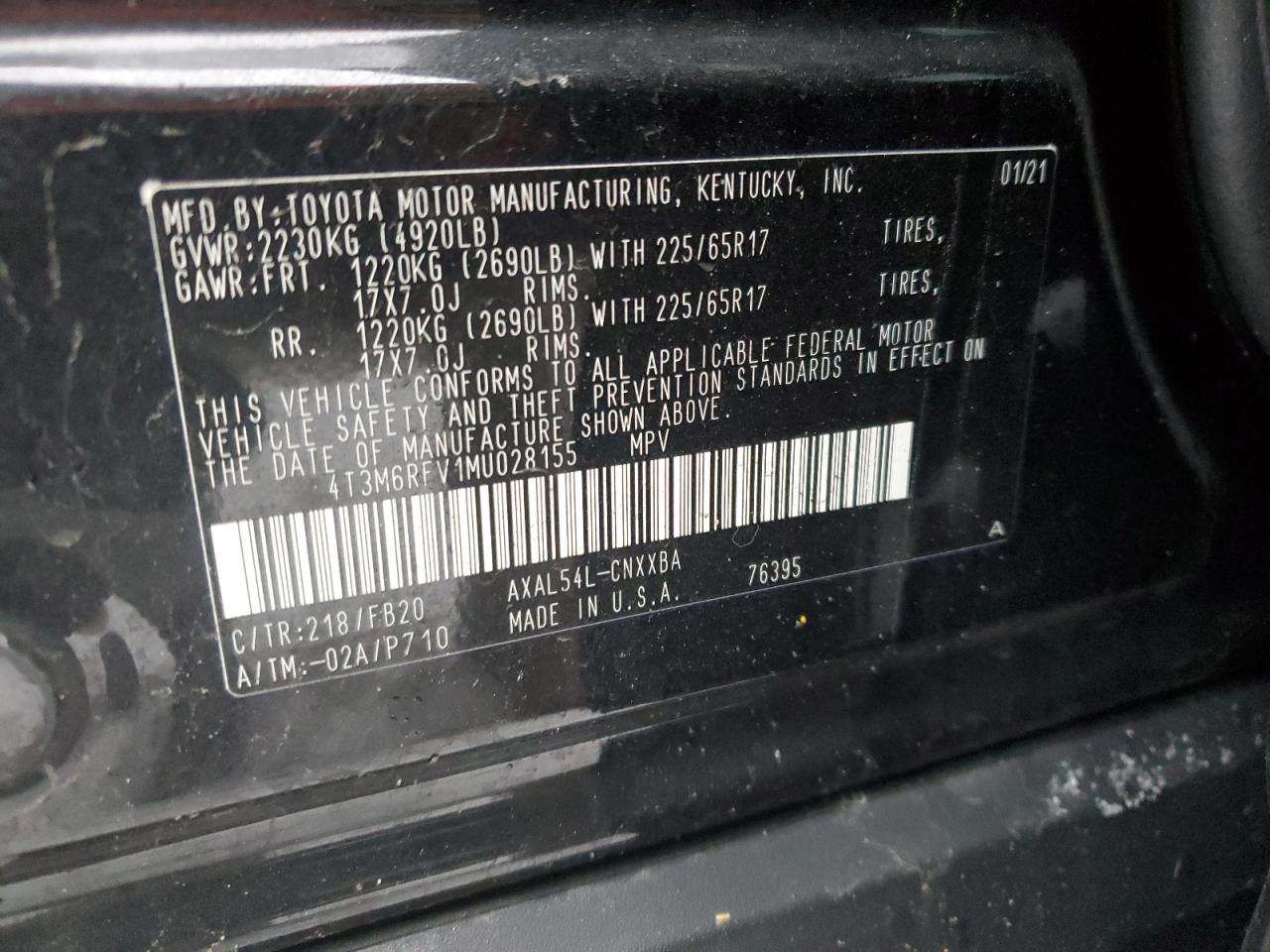 4T3M6RFV1MU028155 TOYOTA RAV4 2021