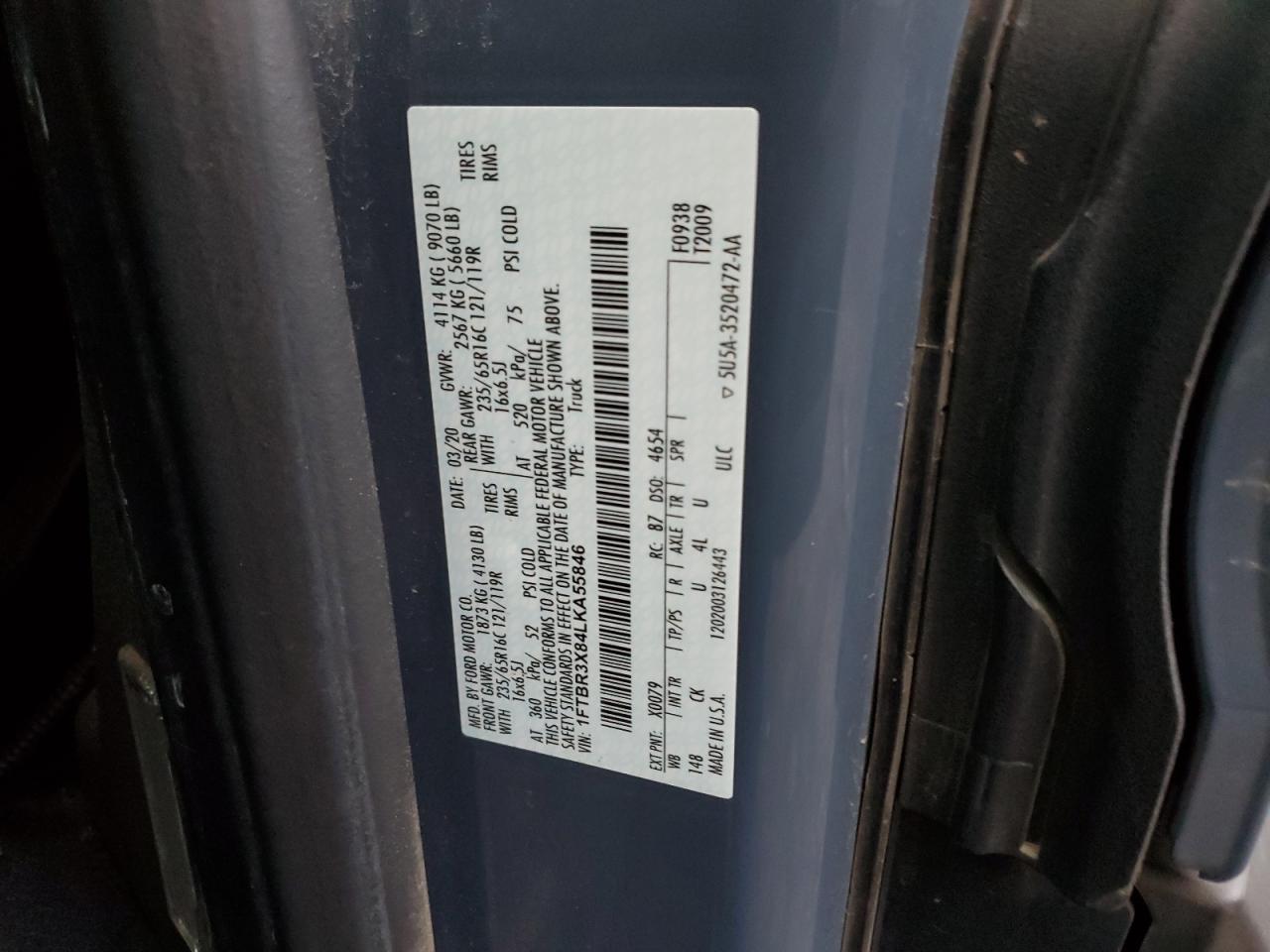 1FTBR3X84LKA55846 FORD TRANSIT 2020