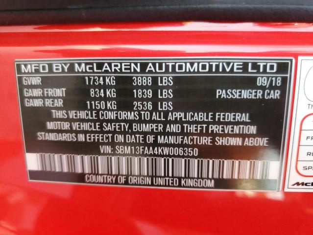 2019 MCLAREN AUTOMOTIVE 570S SBM13FAA4KW006350