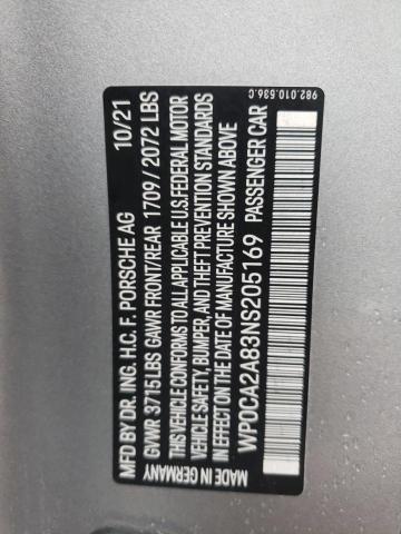 2022 PORSCHE BOXSTER BA WP0CA2A83NS205169