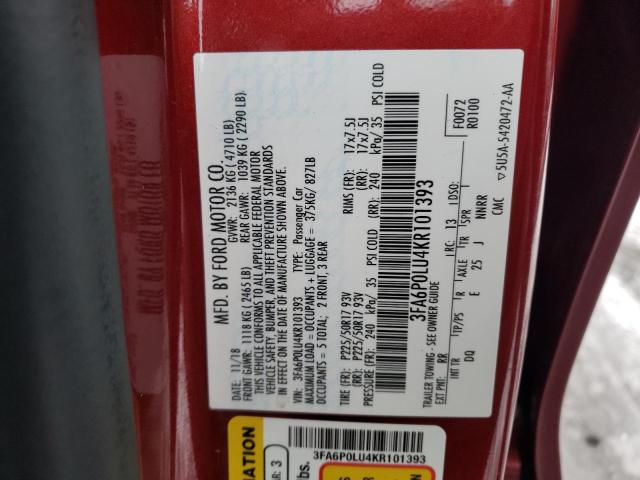 2019 FORD FUSION SE 3FA6P0LU4KR101393