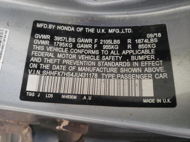 2018 HONDA CIVIC EX - SHHFK7H54JU431178