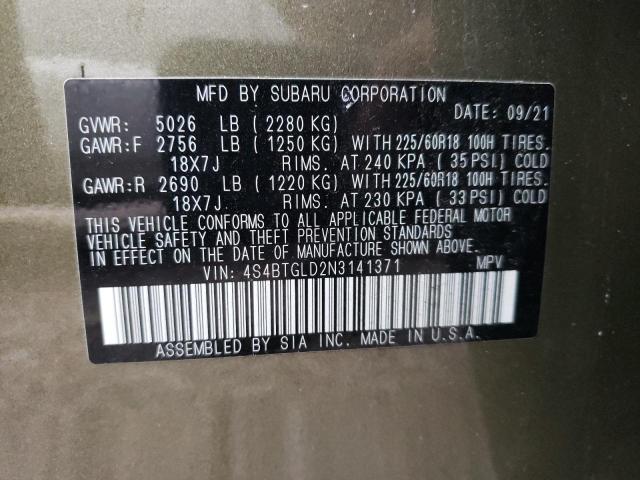 2022 SUBARU OUTBACK ON 4S4BTGLD2N3141371