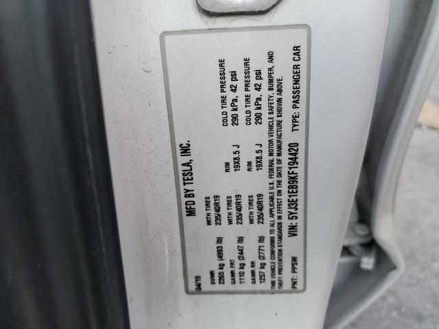 5YJ3E1EB9KF194420 Tesla MODEL 3