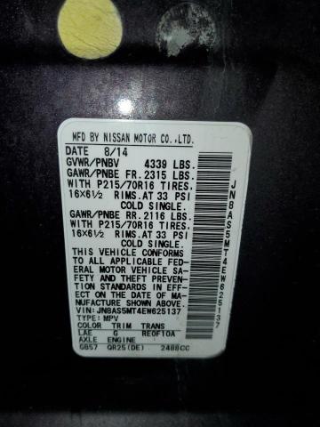 JN8AS5MT4EW625137 Nissan Rogue Select S