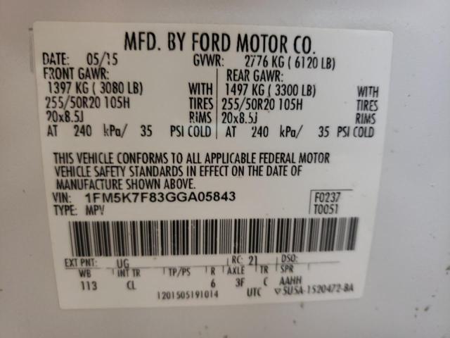 2016 FORD EXPLORER L - 1FM5K7F83GGA05843