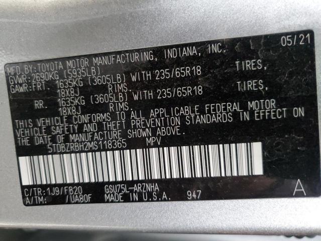 2021 TOYOTA HIGHLANDER 5TDBZRBH2MS118365