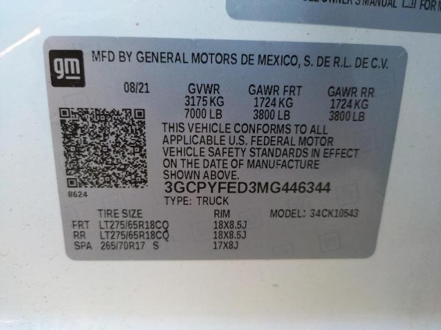 2021 CHEVROLET SILVERADO - 3GCPYFED3MG446344
