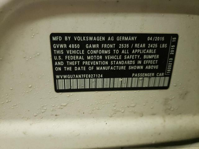 2015 VOLKSWAGEN CC VR6 4MO WVWGU7AN7FE827124
