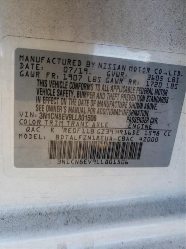 2020 NISSAN VERSA SV 3N1CN8EV9LL801506