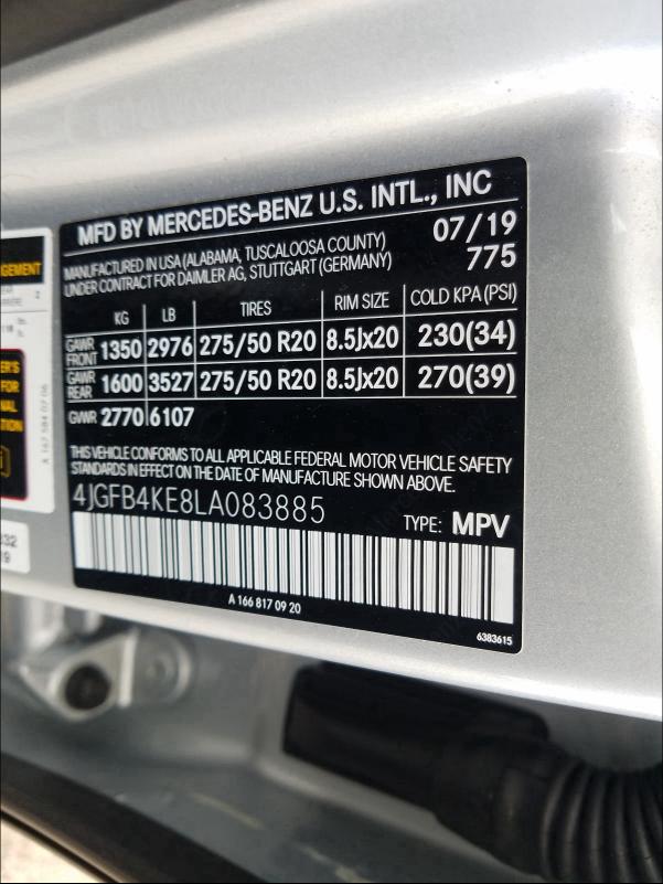 2020 MERCEDES-BENZ GLE 350 4M 4JGFB4KE8LA083885