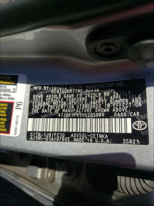 2017 TOYOTA CAMRY LE 4T1BF1FK5HU295084