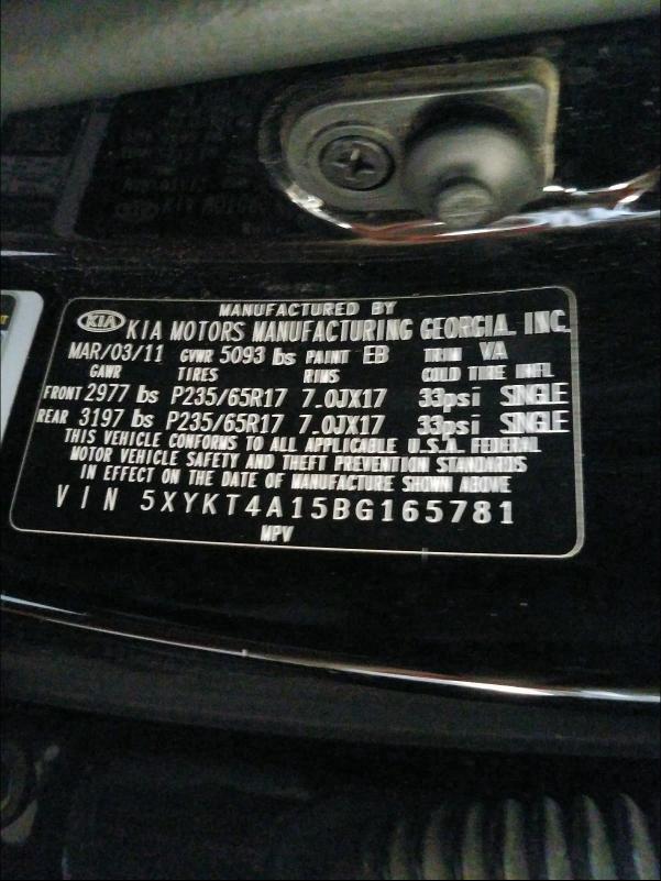 2011 KIA SORENTO BA 5XYKT4A15BG165781