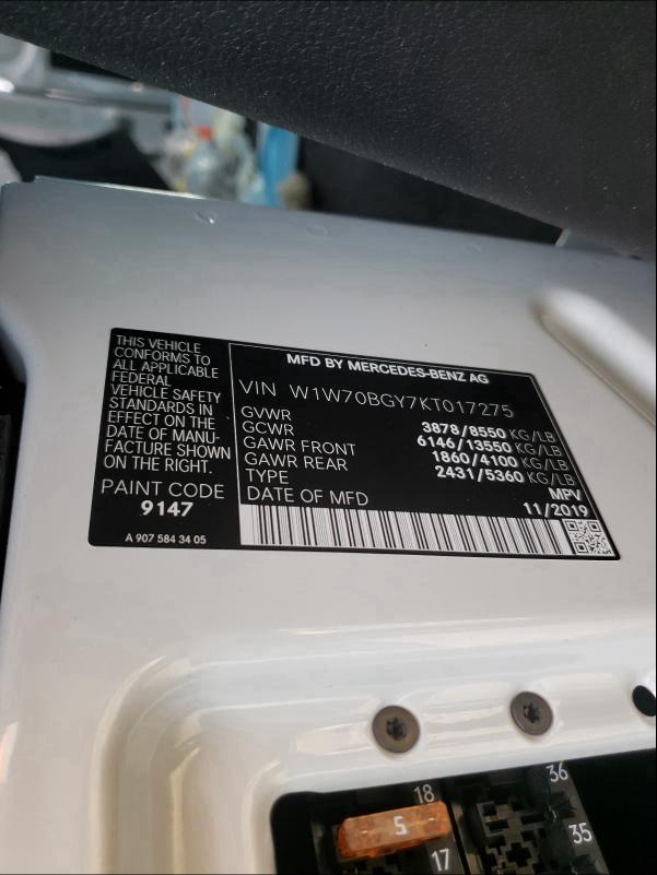 2019 MERCEDES-BENZ SPRINTER 1 W1W70BGY7KT017275