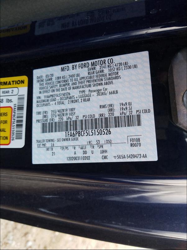 2020 FORD MUSTANG GT 1FA6P8CF5L5150526