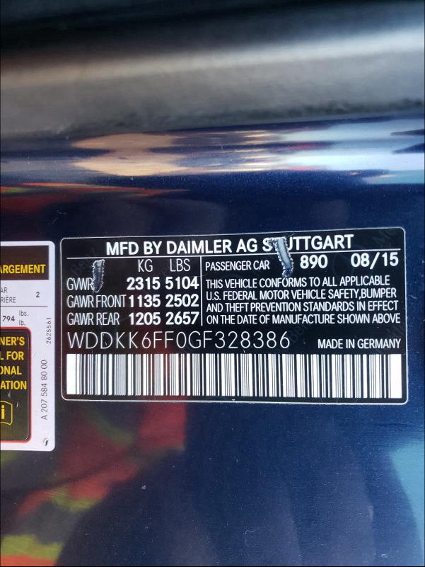 2016 MERCEDES-BENZ E 400 WDDKK6FF0GF328386