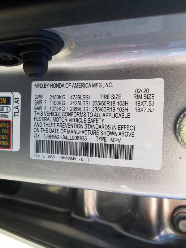 2020 HONDA CR-V EXL 5J6RW2H84LL008935