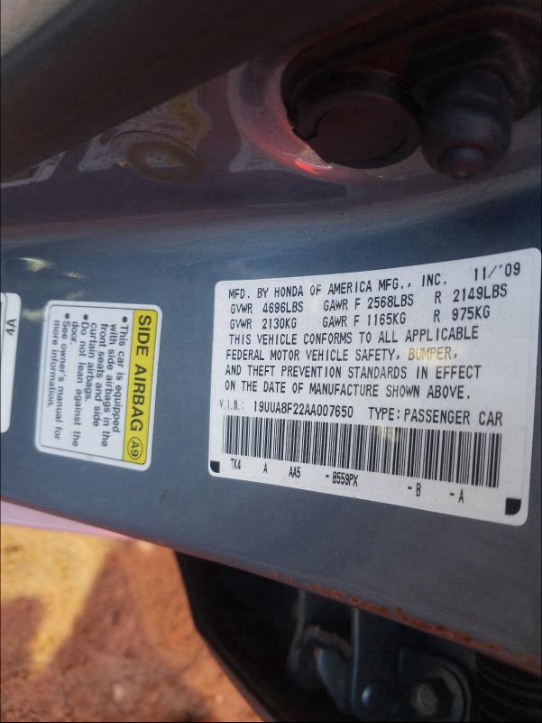 2010 ACURA TL 19UUA8F22AA007650